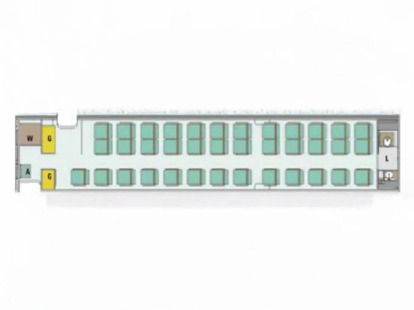 A top-down diagram illustrates the seating arrangement and cabin layout of an aircraft.