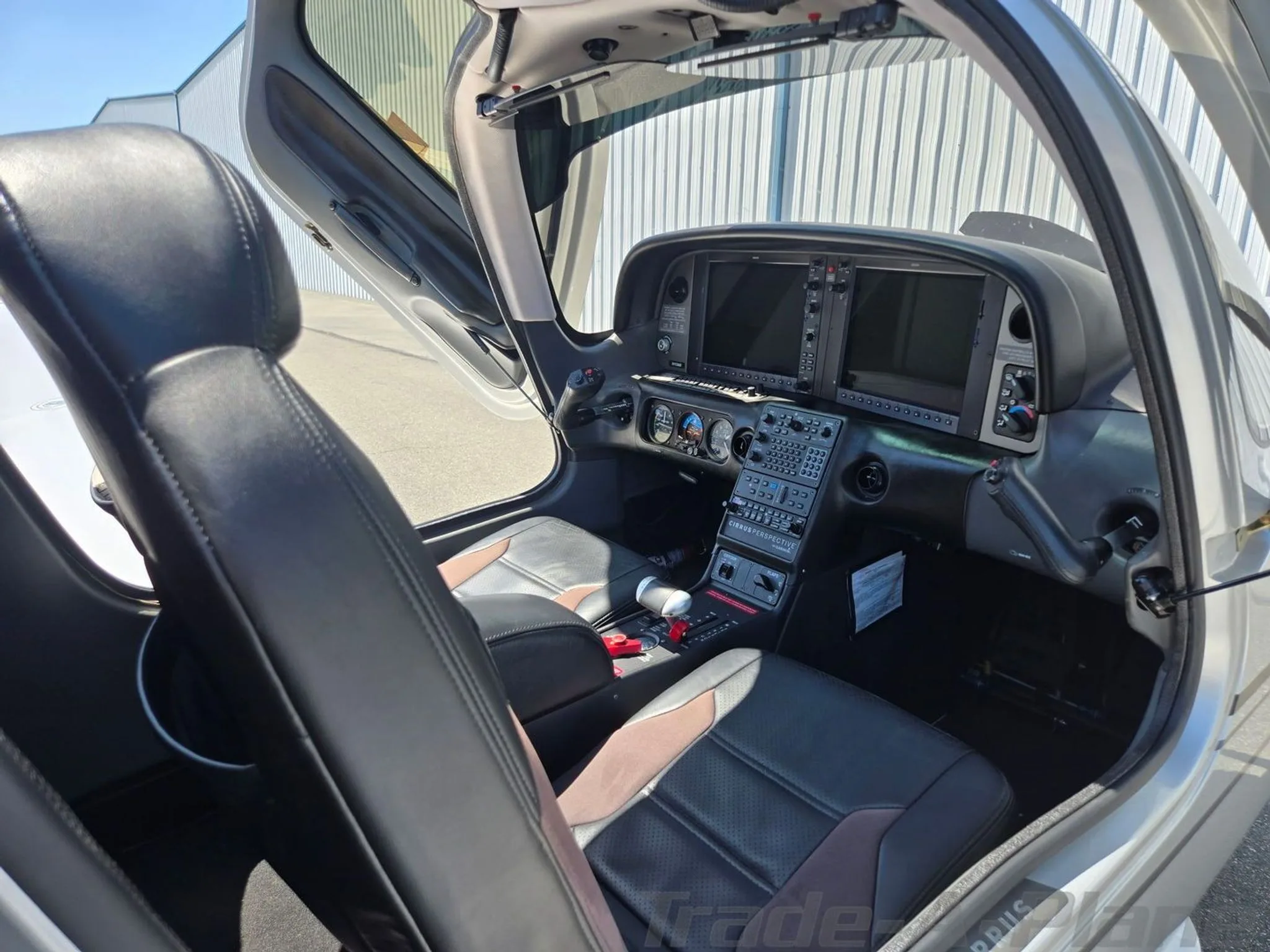 Interior view of the cockpit with instruments.