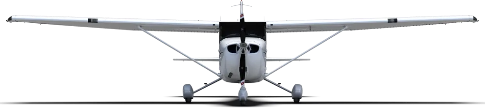 Front view of a Cessna Skyhawk on a black background.
