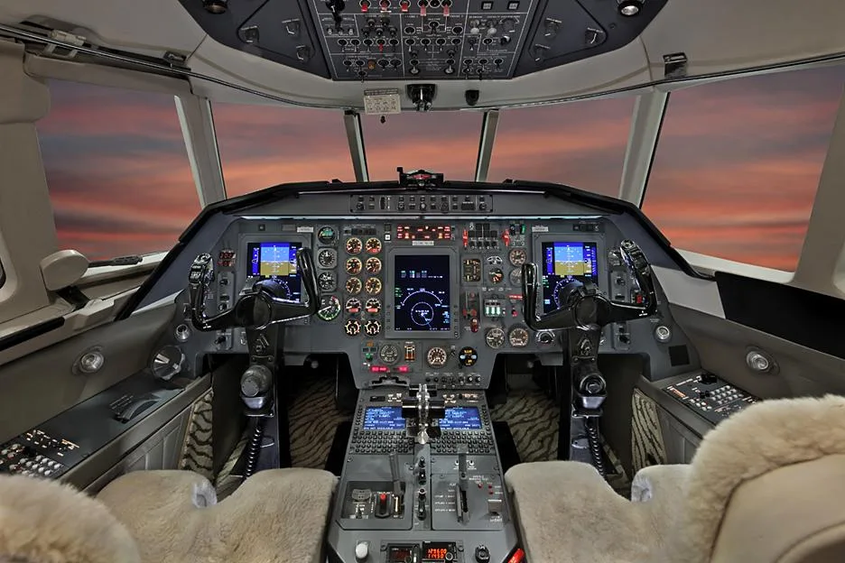 View of the aircraft cockpit instrument panel.