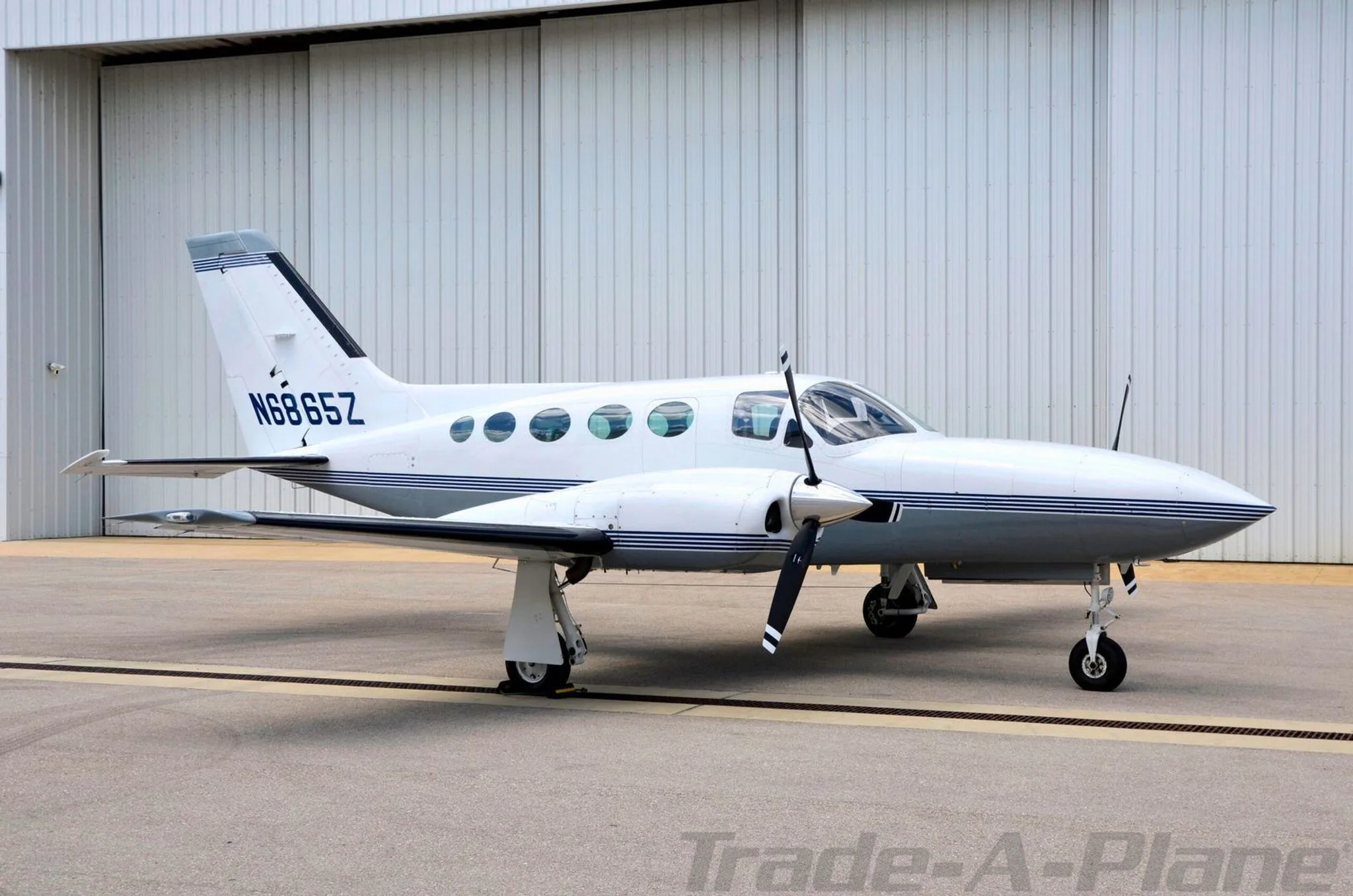 Another angle of the Cessna 421C at the hangar.