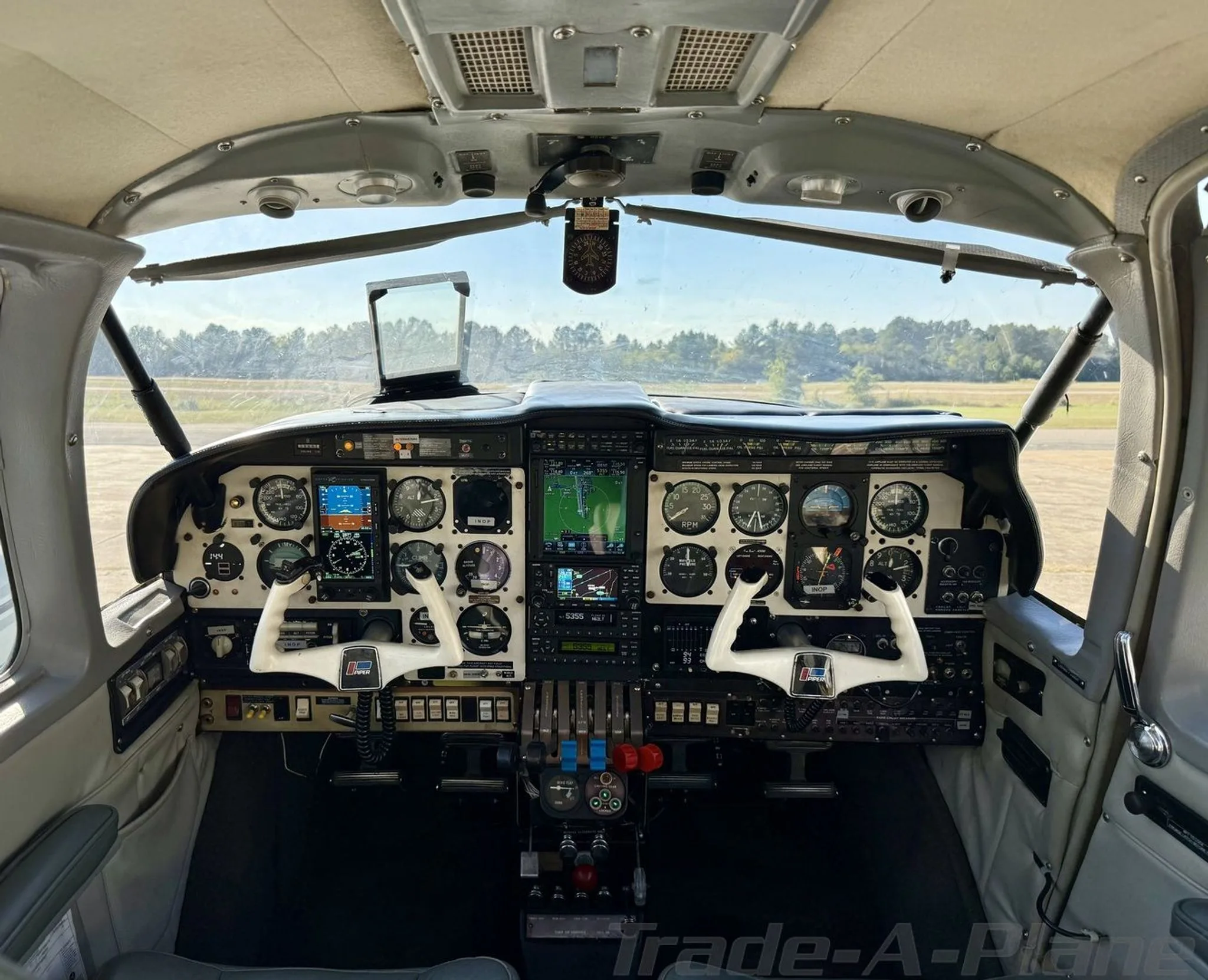Cockpit view with various instruments.