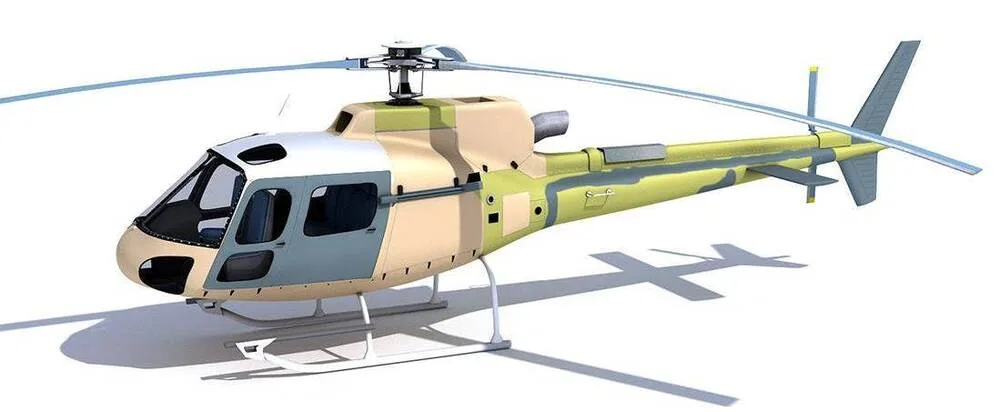 A generic image of a helicopter in a tan and green camouflage paint scheme, viewed from the front-side.