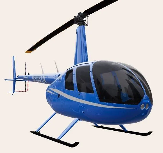 A blue Robinson R44 helicopter with registration N9081N, viewed from the front-right side.