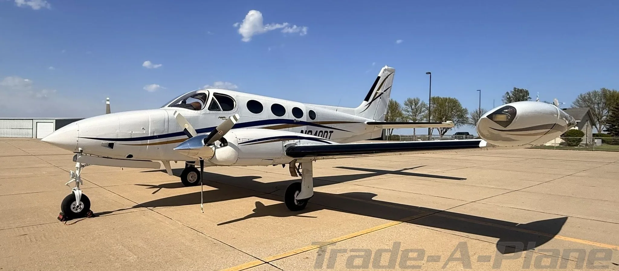 Front view of the Cessna 340A on the ground.