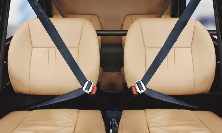 Interior view of the seats in a Robinson R44 helicopter.