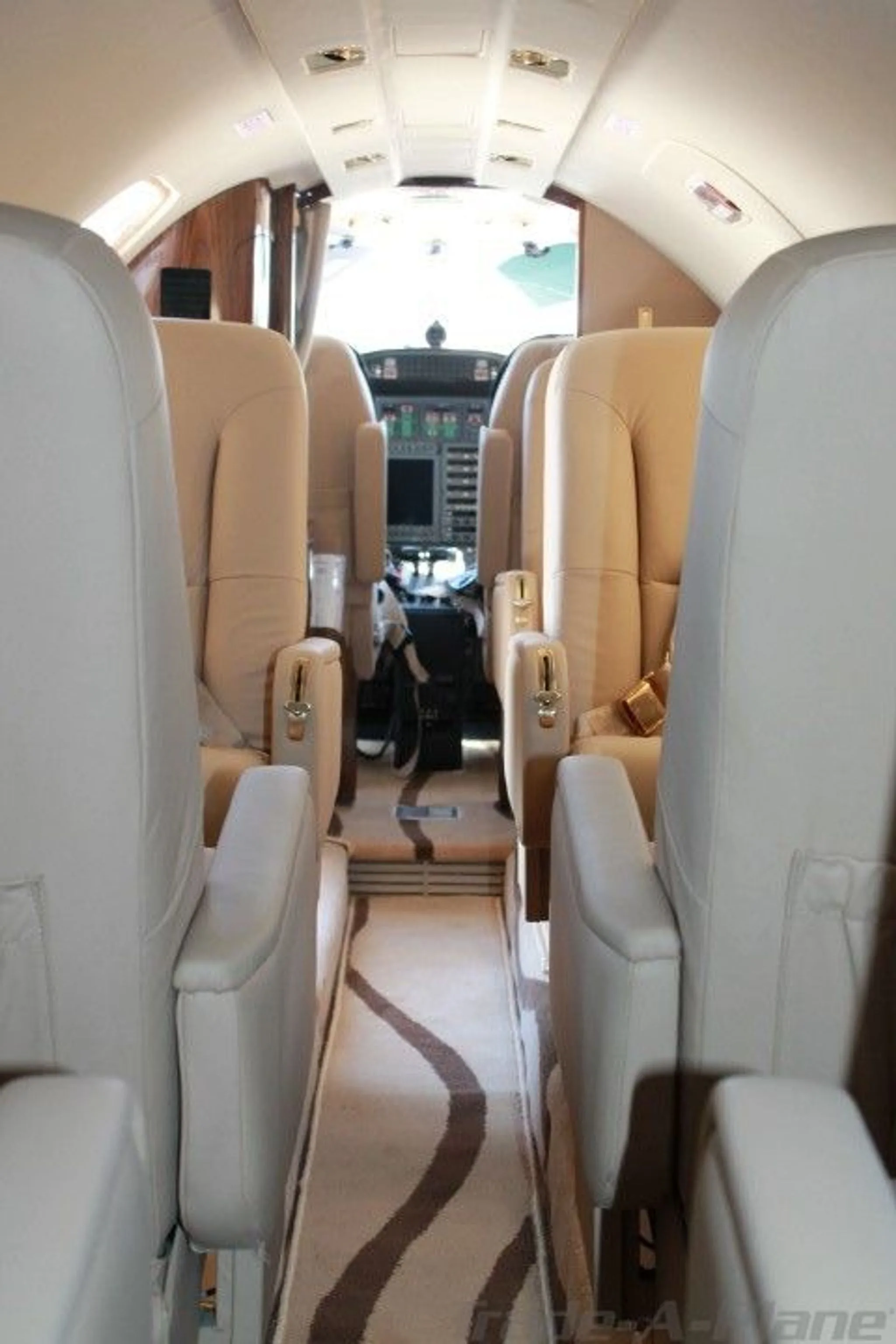 Interior view towards the cockpit from the cabin.