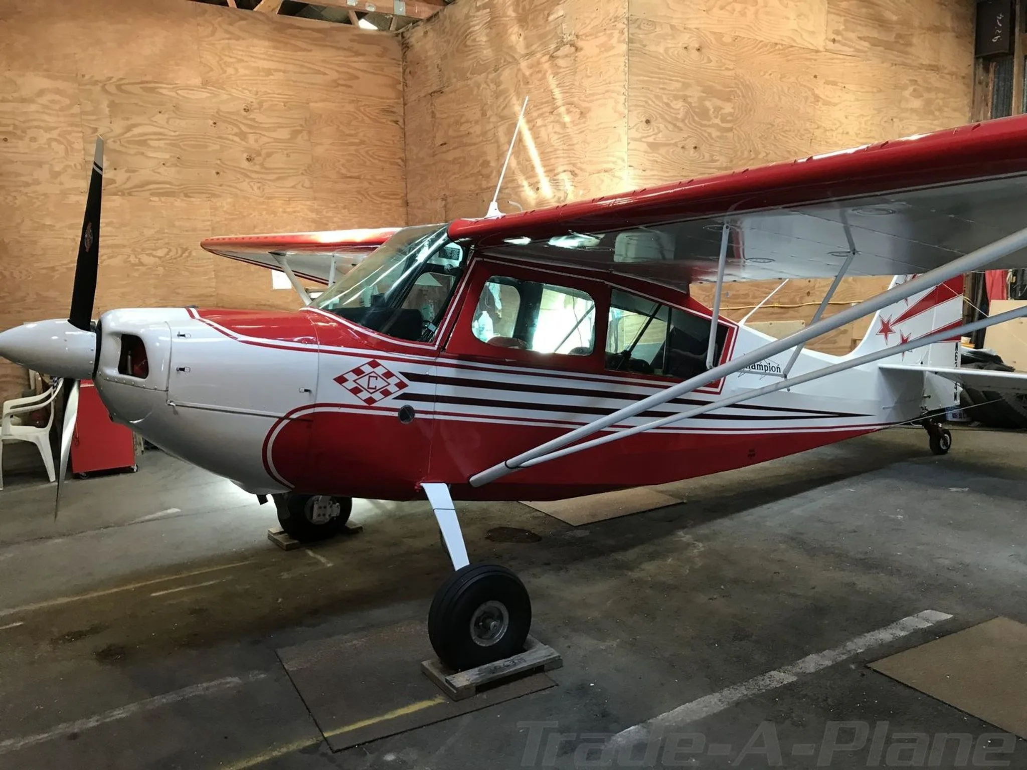 Another angle of the aircraft in a hangar.