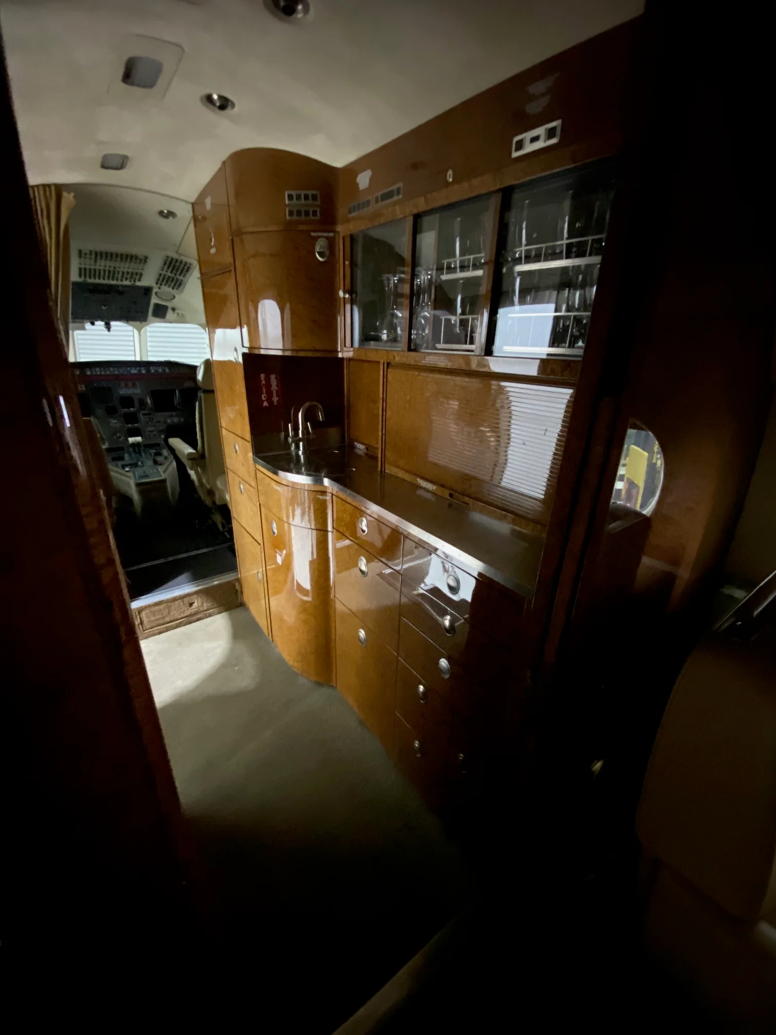 View of the aircraft's galley and cockpit.