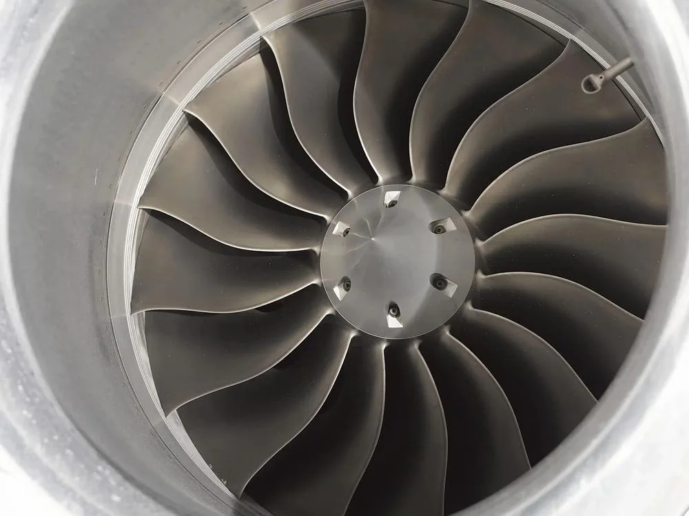 A detailed close-up view of the fan blades inside the engine of the Cessna Citation M2.