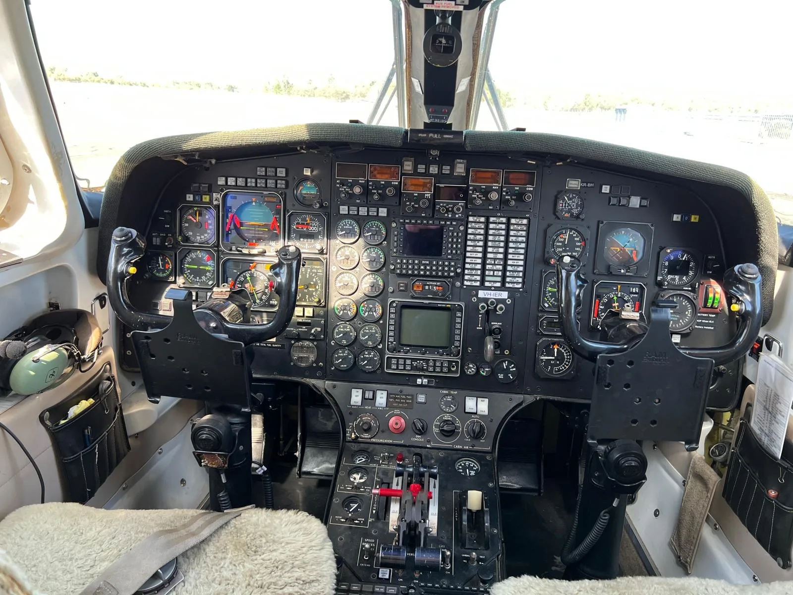 View of the aircraft's instrument panel and controls.