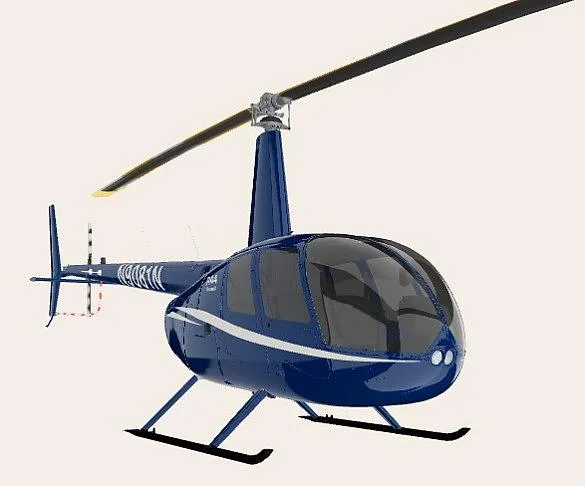 A blue Robinson R44 helicopter with registration N9081N, viewed from the front-right side.