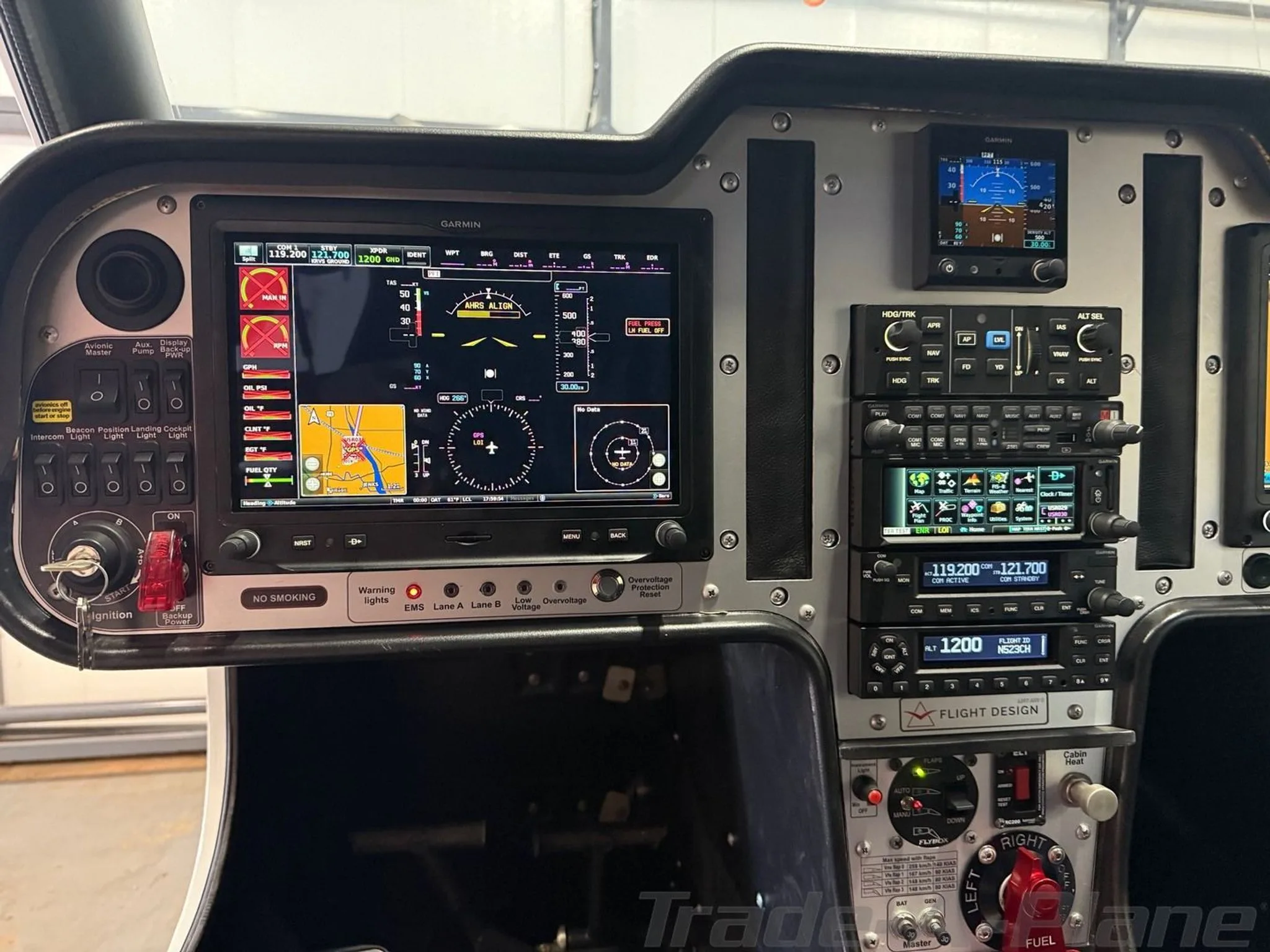 The instrument panel of the aircraft with various displays.