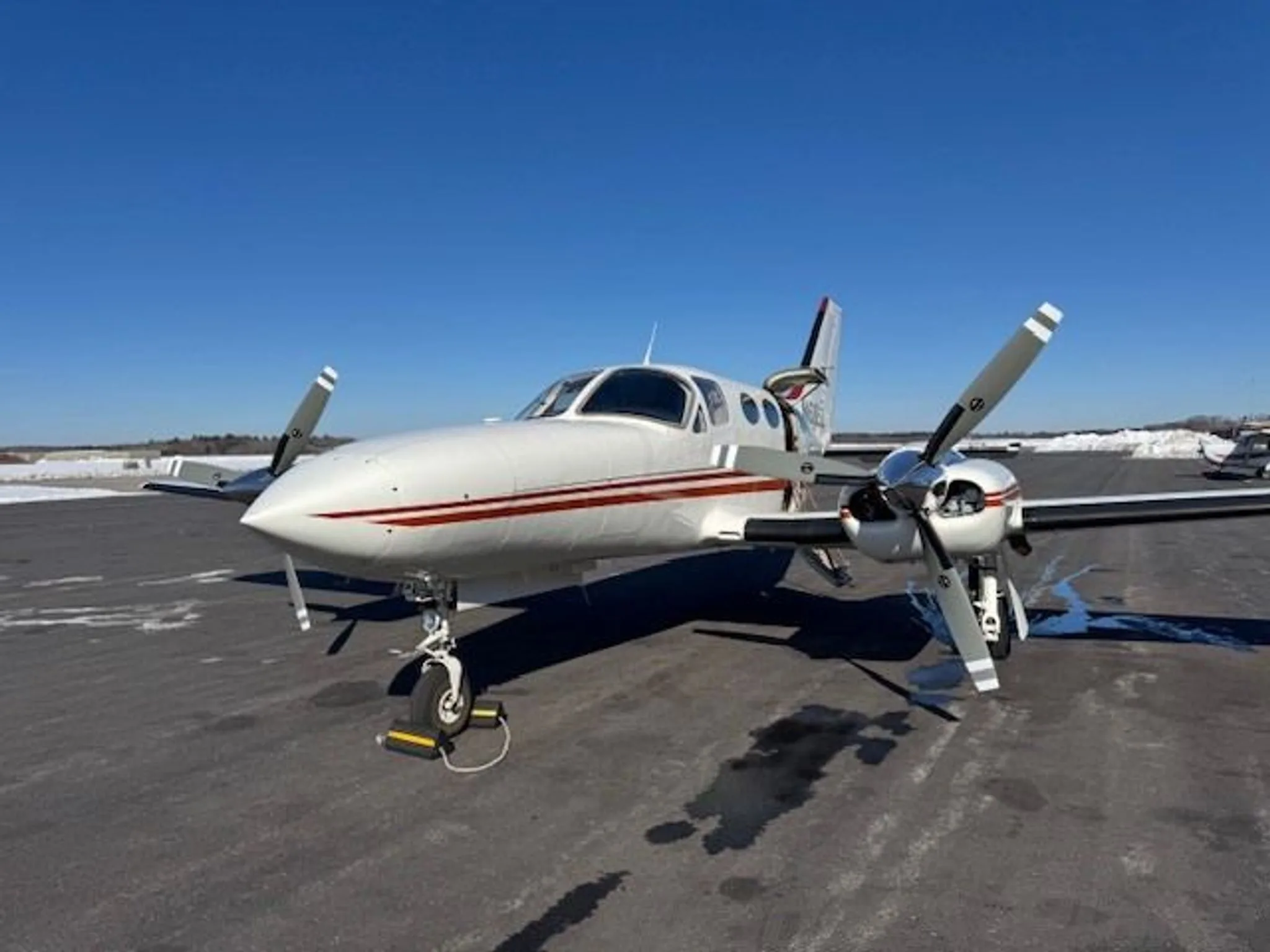 Front view of the aircraft showcasing its propellers.