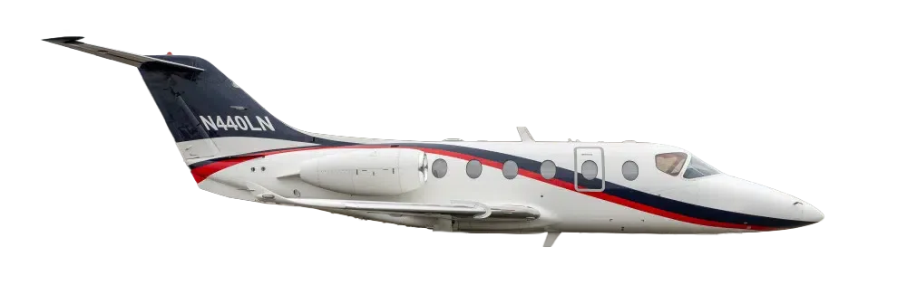 Side view of a white and red jet aircraft against a black background.