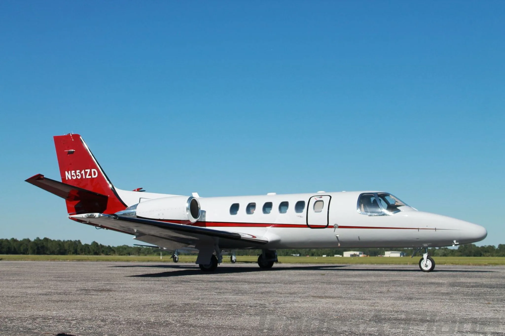 A Cessna Citation Bravo parked on the tarmac.