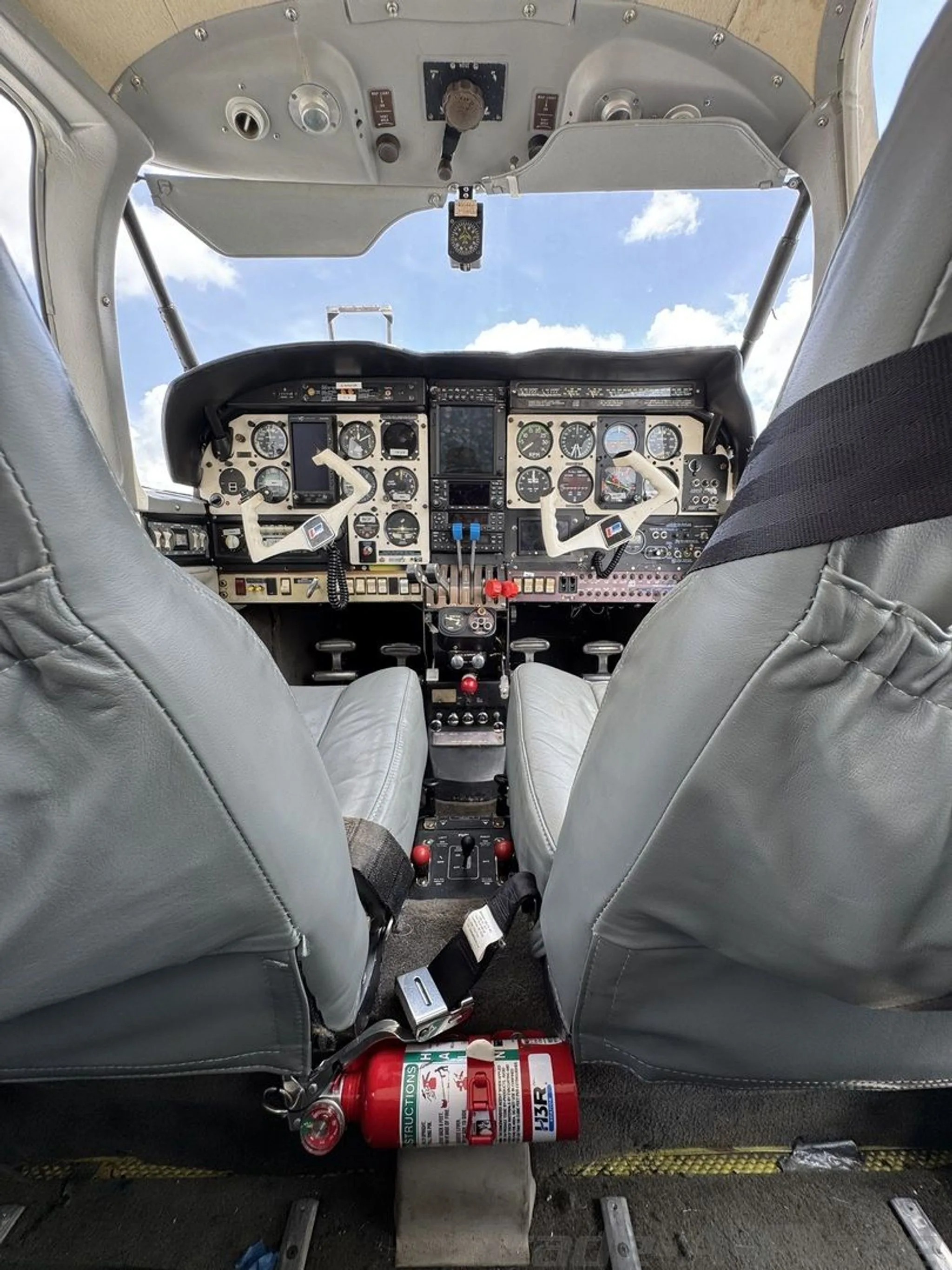 View of the cockpit from the pilot's seat.