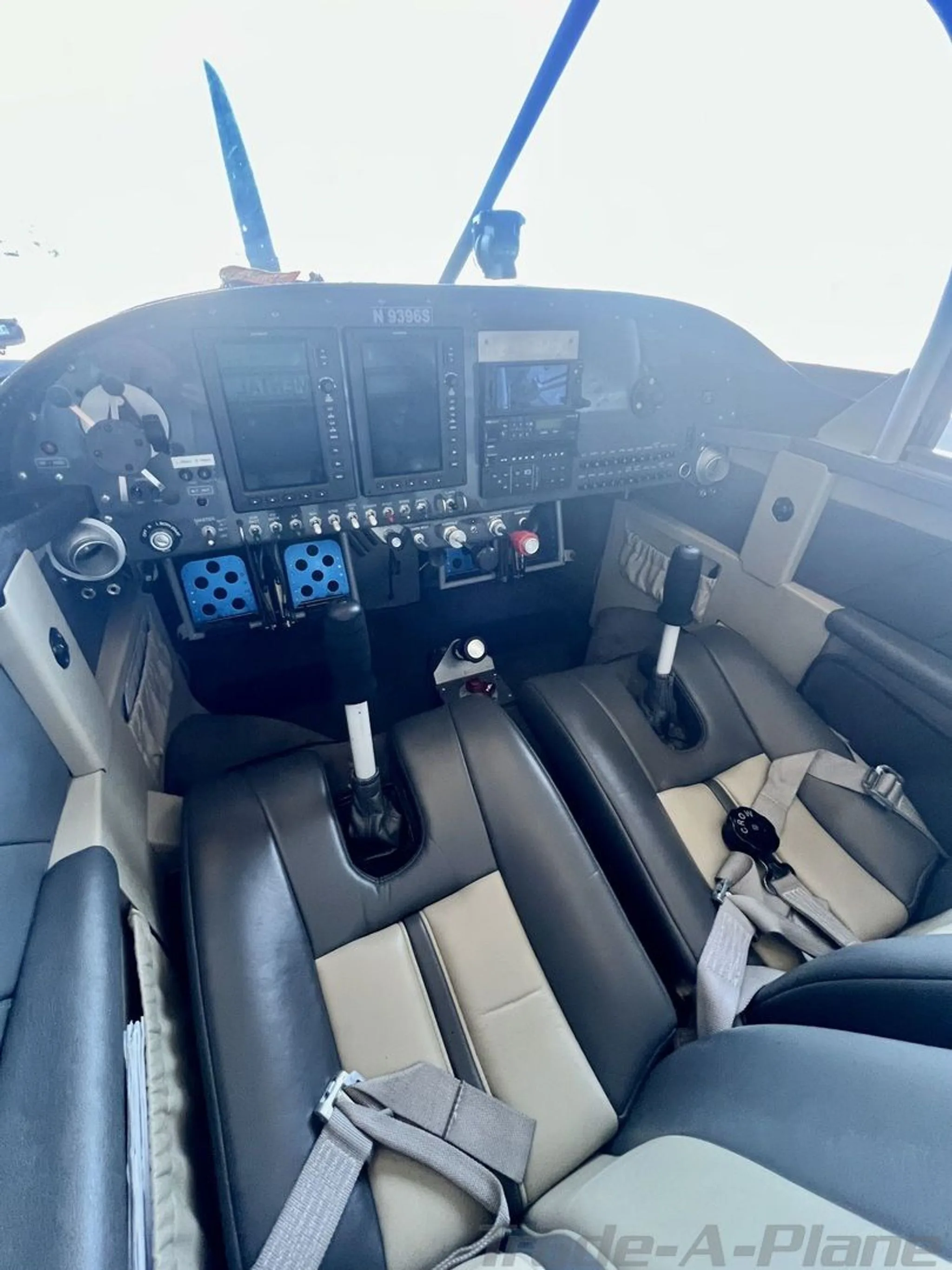The cockpit view with controls and displays.