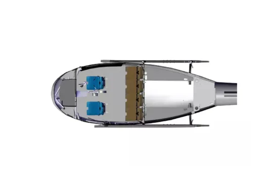 An overhead diagram showing the interior layout of a helicopter cabin with four seats.