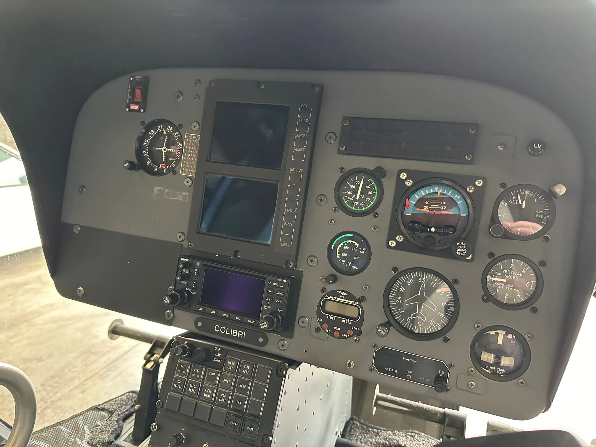 Close-up of the helicopter's instrument panel.