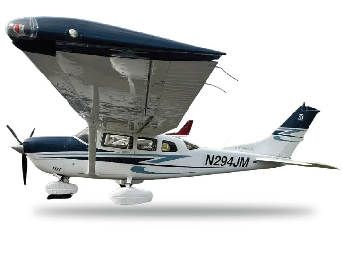 A Cessna aircraft with registration N294JM, featuring a blue and white paint scheme.