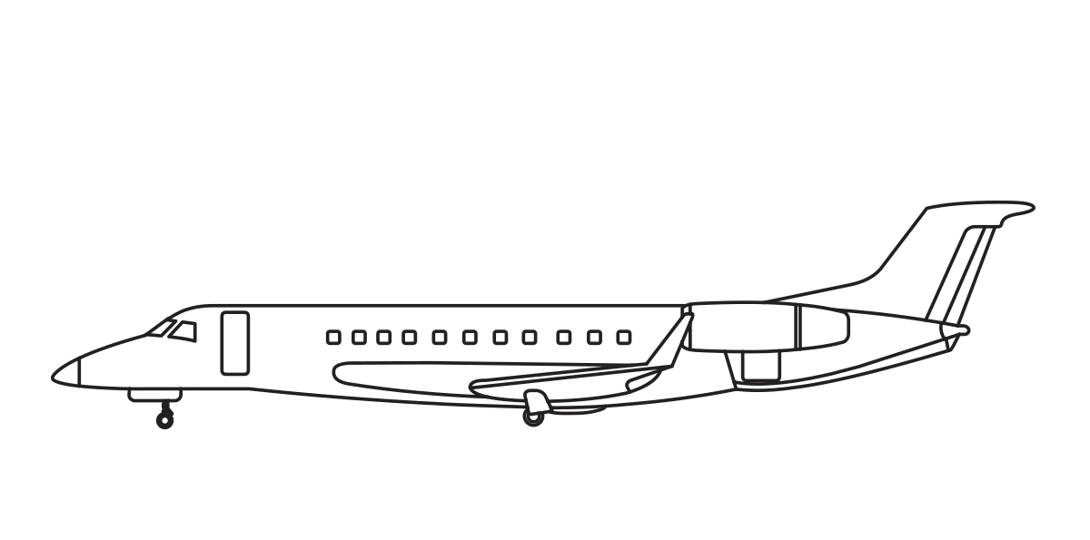 Line drawing of an Embraer Legacy aircraft.