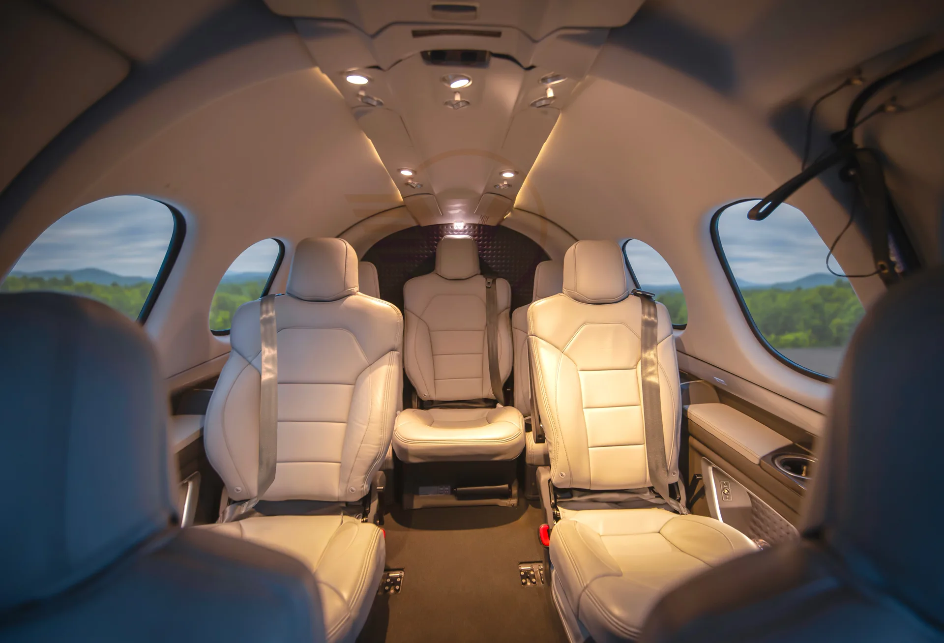 View of the interior seating of a Cirrus Vision Jet.
