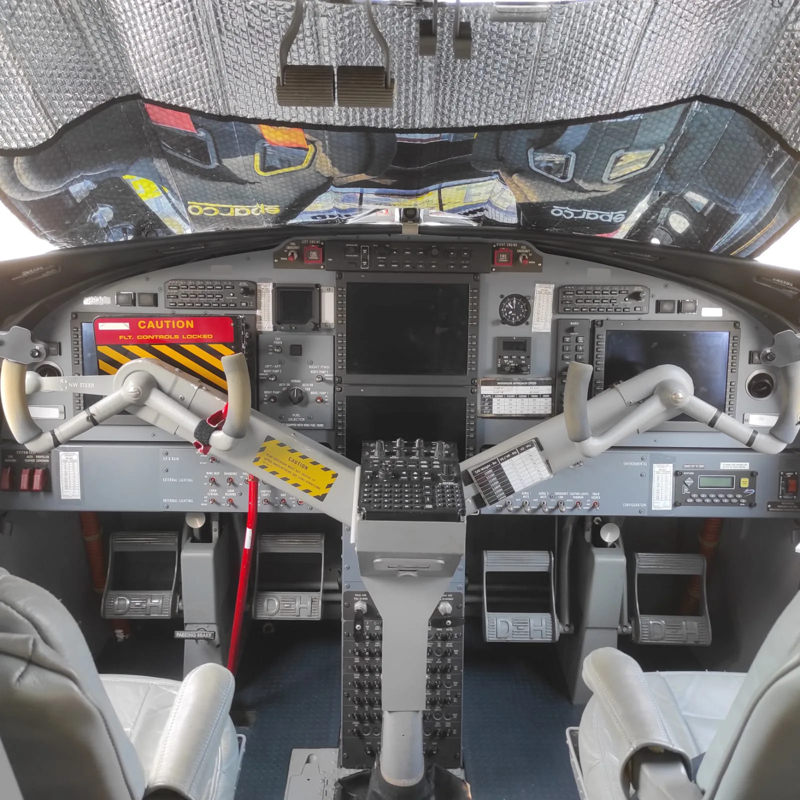 View of the aircraft cockpit instrument panel.