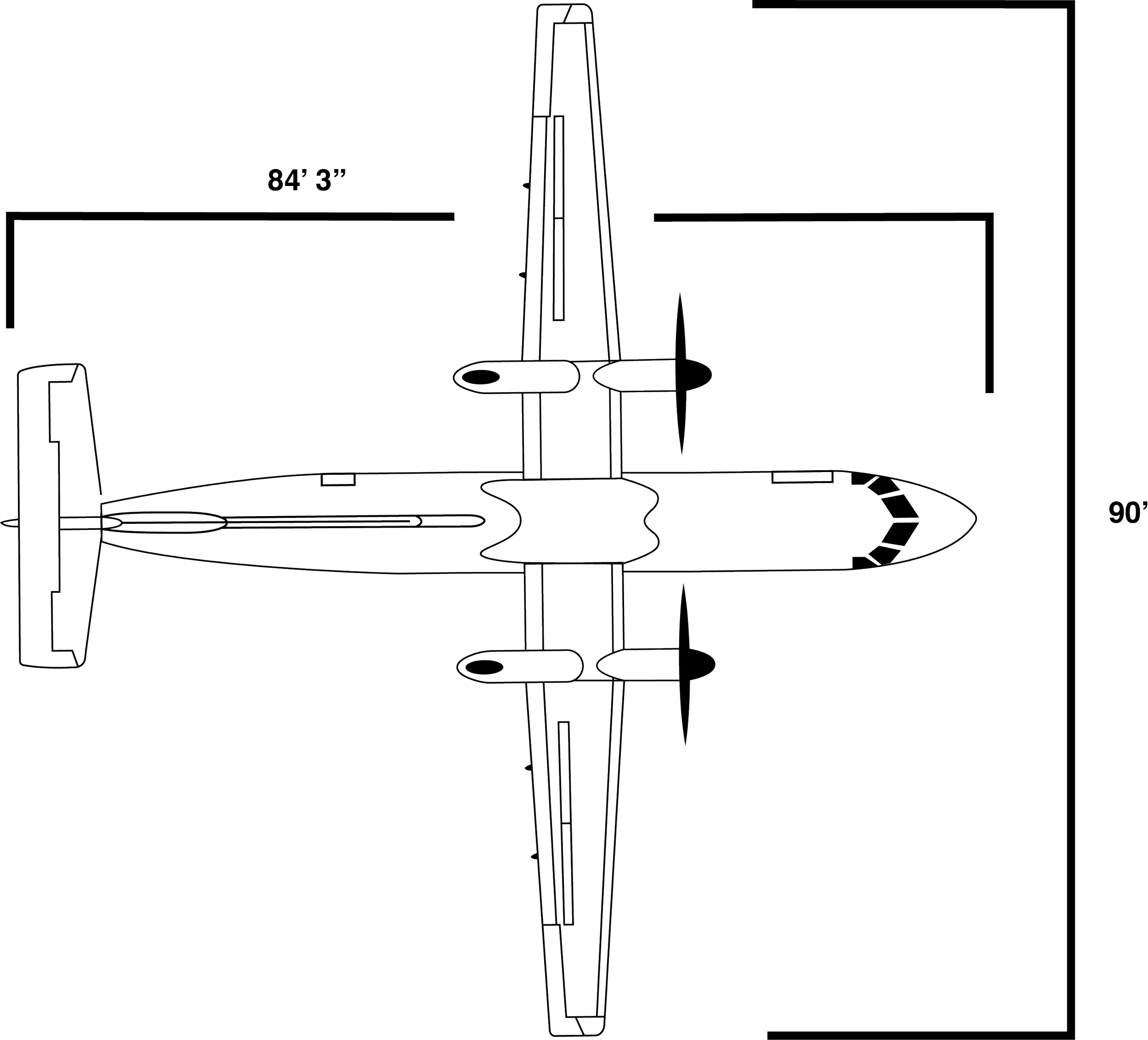 Aircraft schematic diagram with dimensions.