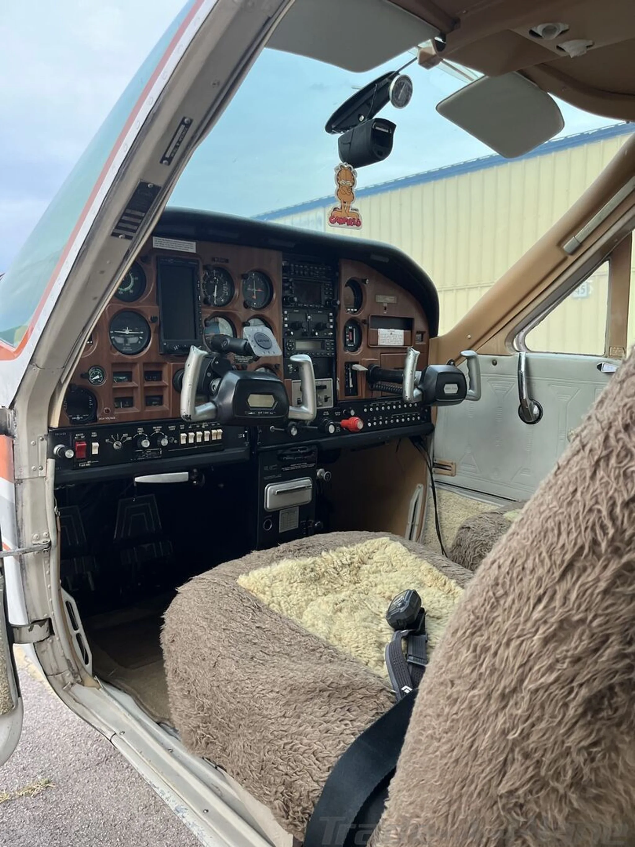 Interior view of the cockpit with instruments.