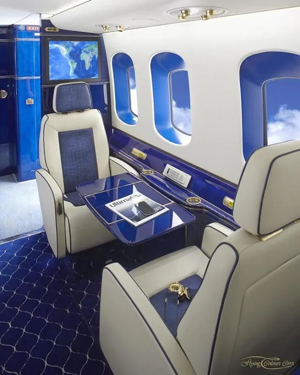 Luxurious seating area inside the helicopter.