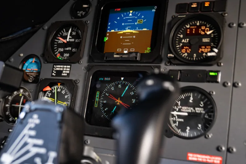 Close-up of the aircraft's instrument panel.