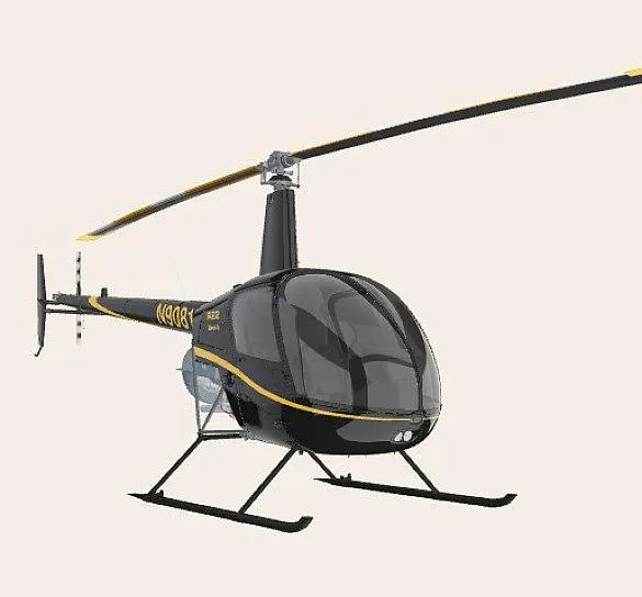 The instrument panel and controls of a Robinson R22 helicopter cockpit.