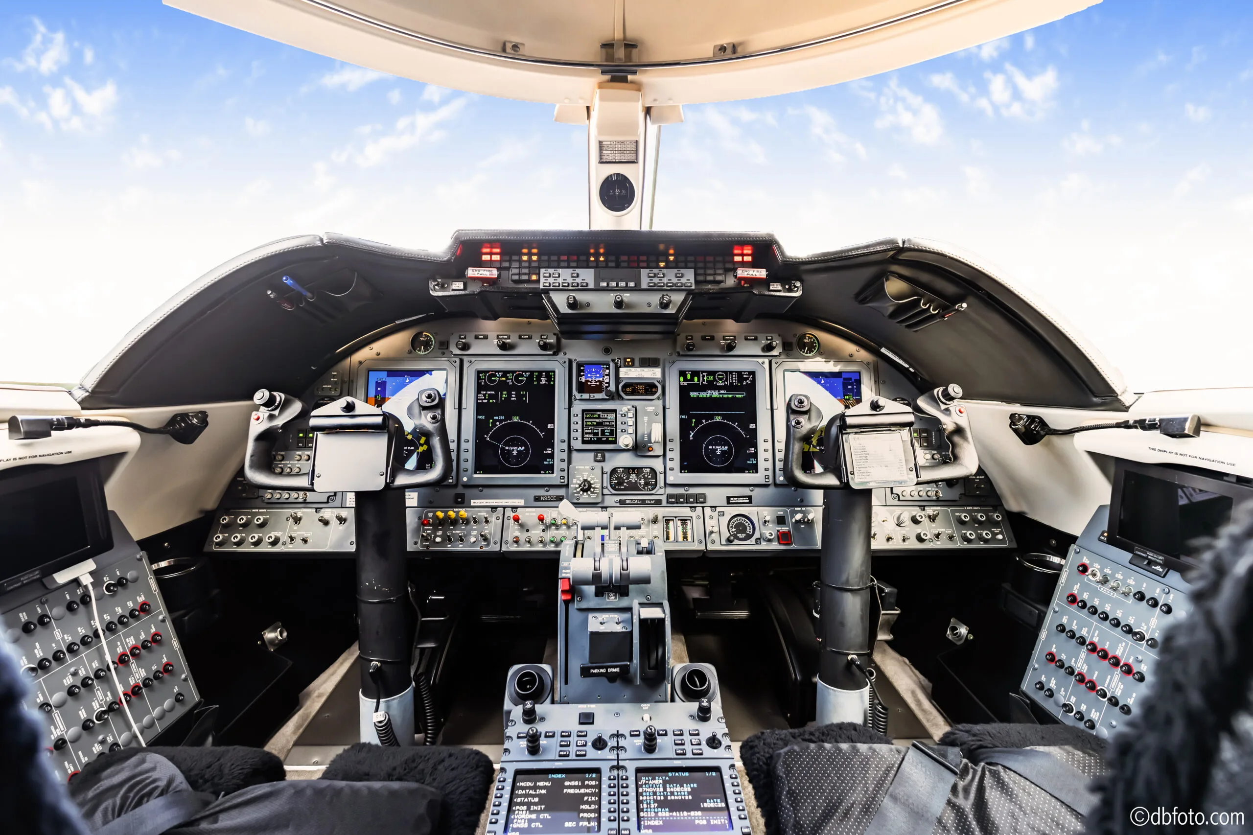View of the Learjet 45XR cockpit instrument panel.