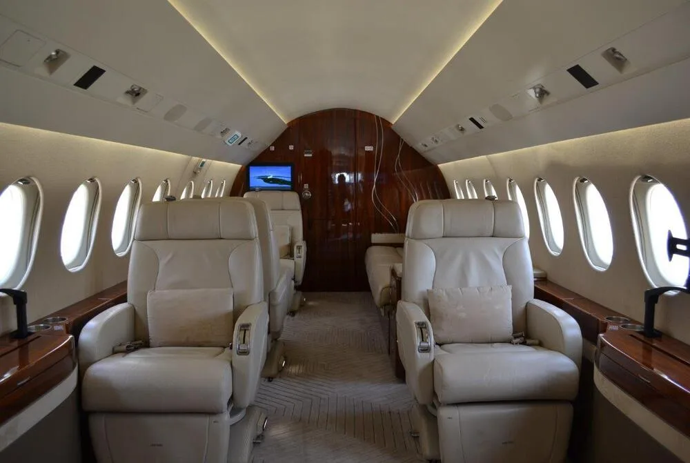 The luxurious cabin interior of the Falcon 2000 LX.