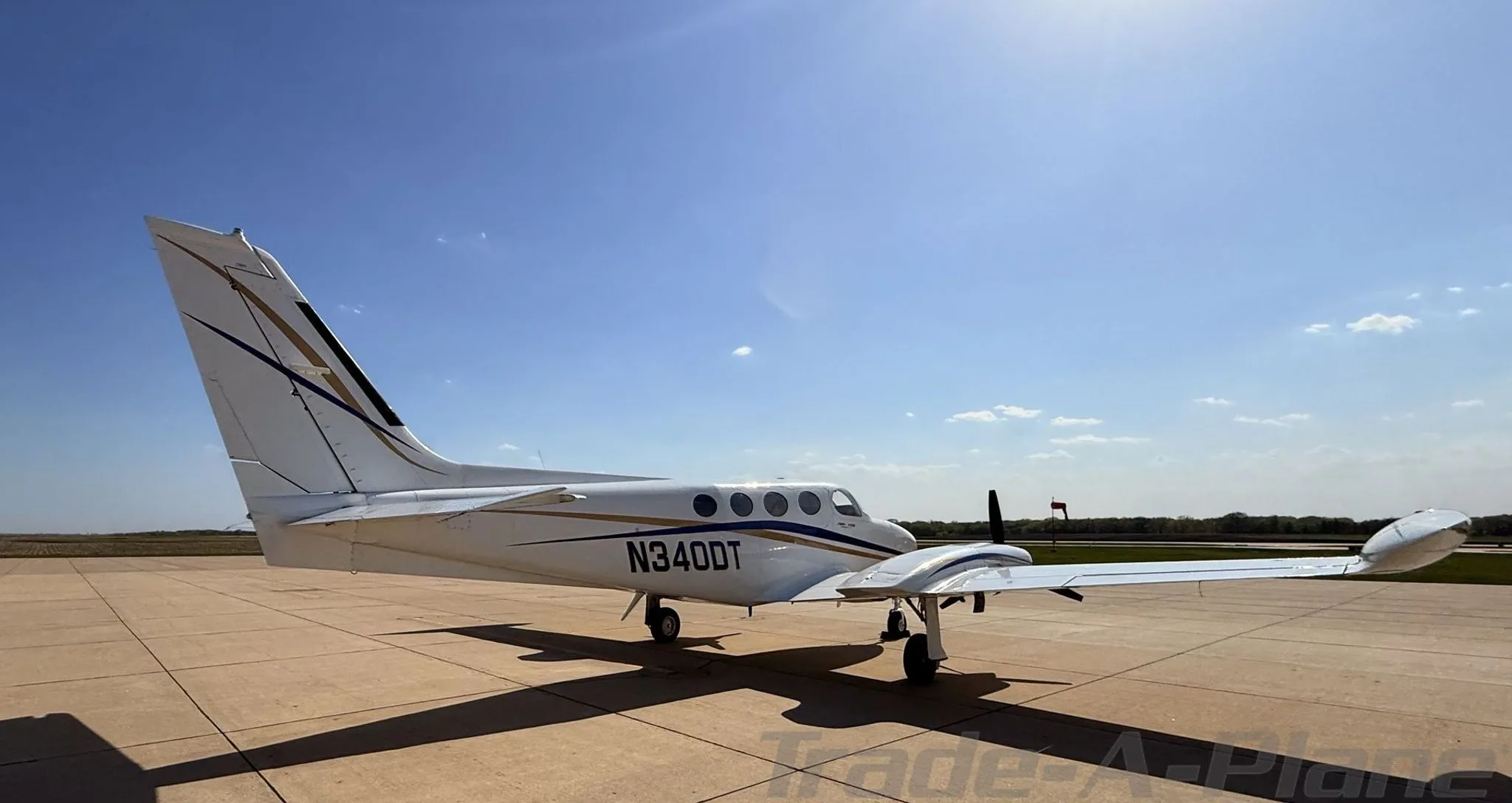 Rear view of the Cessna 340A showcasing its tail.