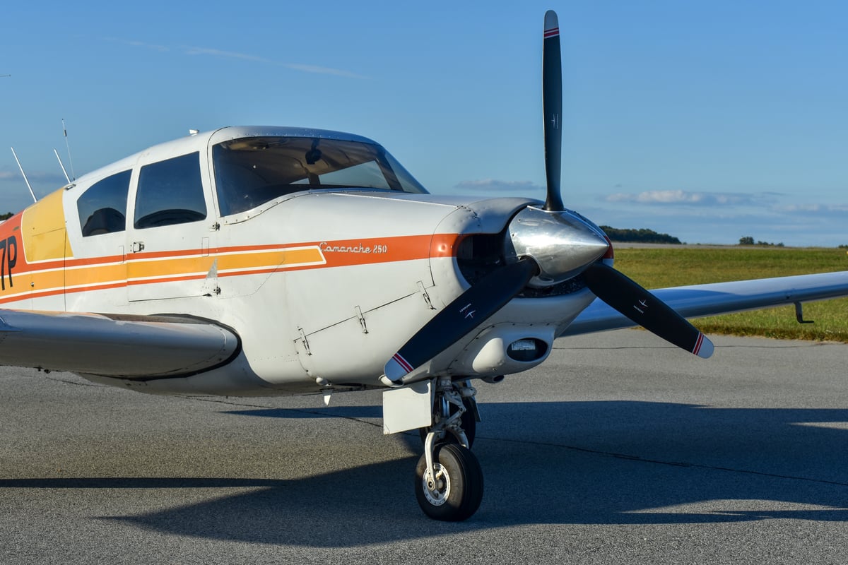 Close-up of the tail section of the aircraft showing the registration number N5217P.