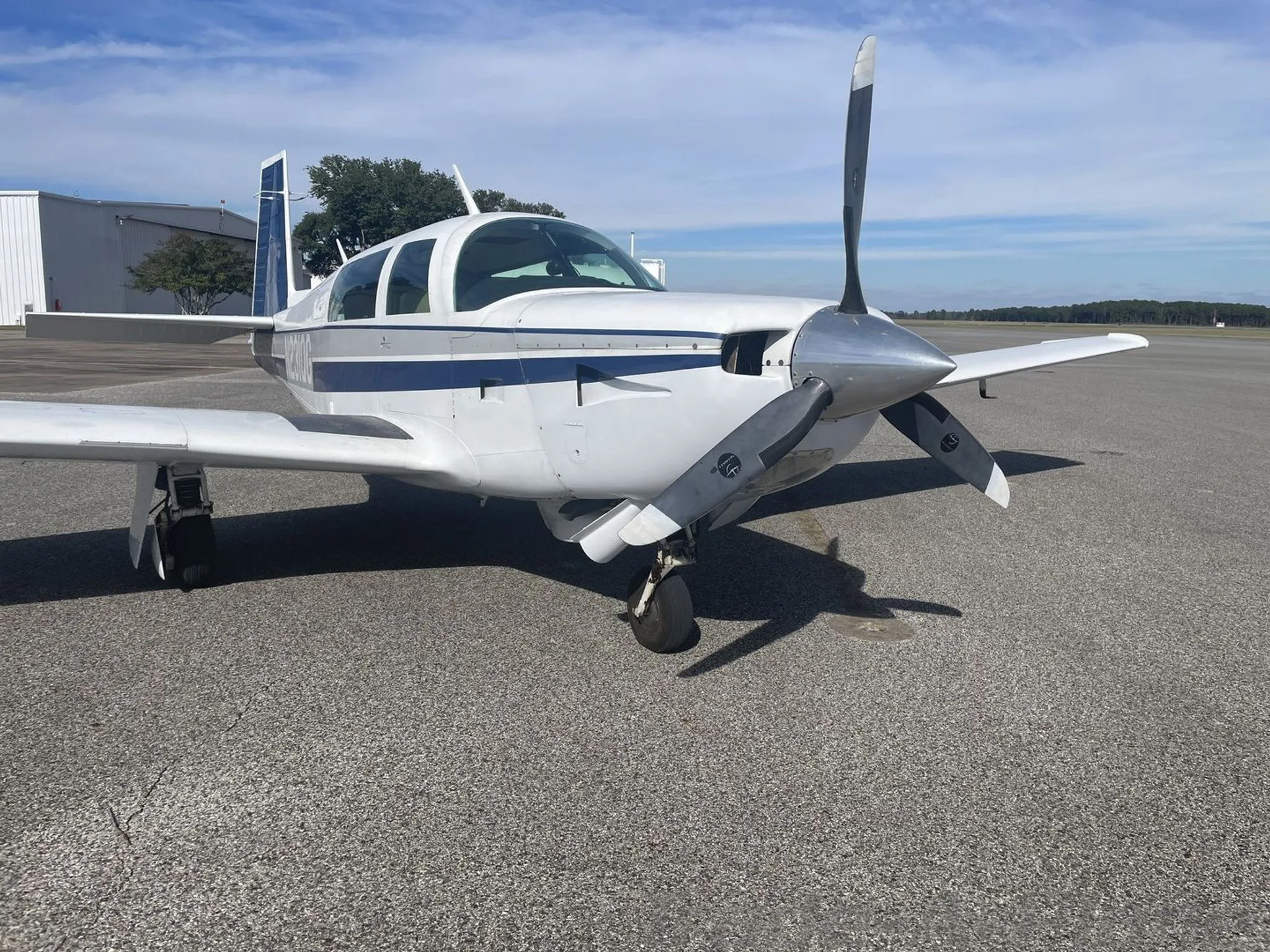 Front view of the aircraft showcasing the propeller.