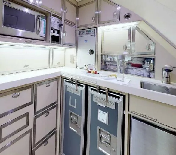 Well-equipped galley area in the aircraft.