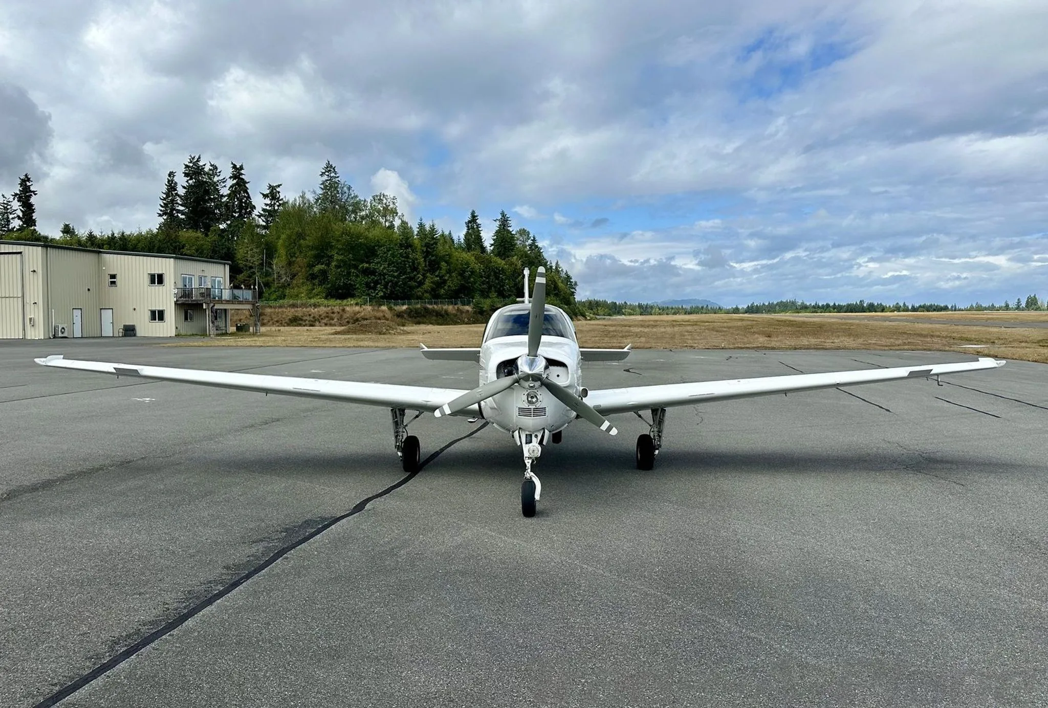 Front view of the Beechcraft B36TC Bonanza on the tarmac.