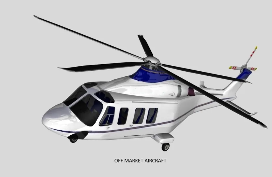 A white helicopter on a gray background.