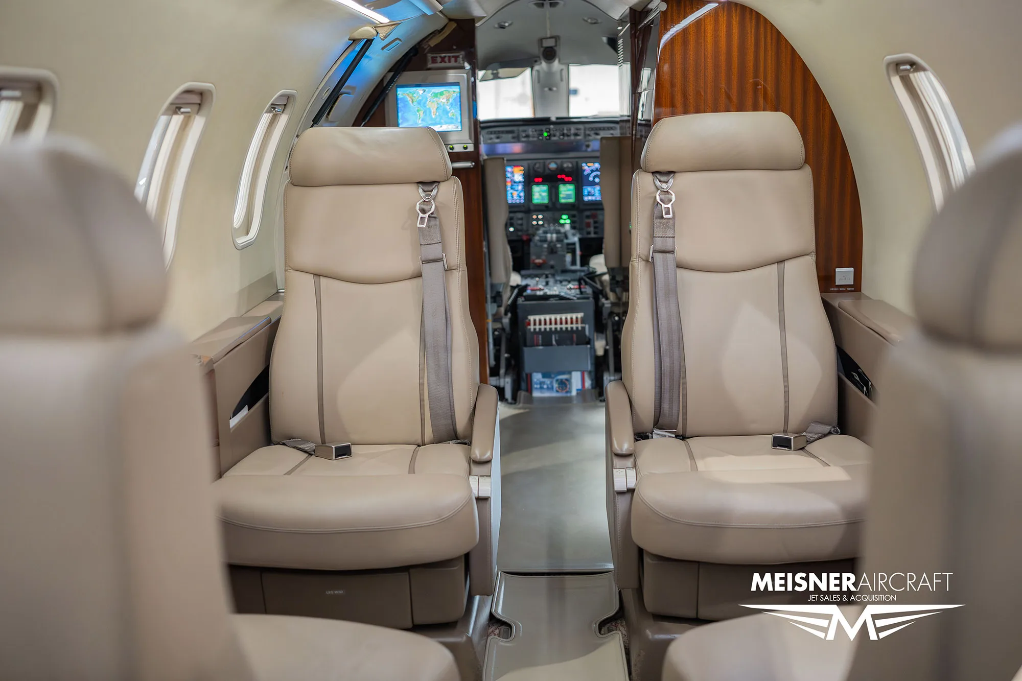 Interior view of the Learjet 45XR cabin seats.