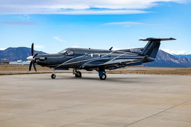 The cockpit of the Pilatus PC-12 aircraft features advanced avionics and controls.