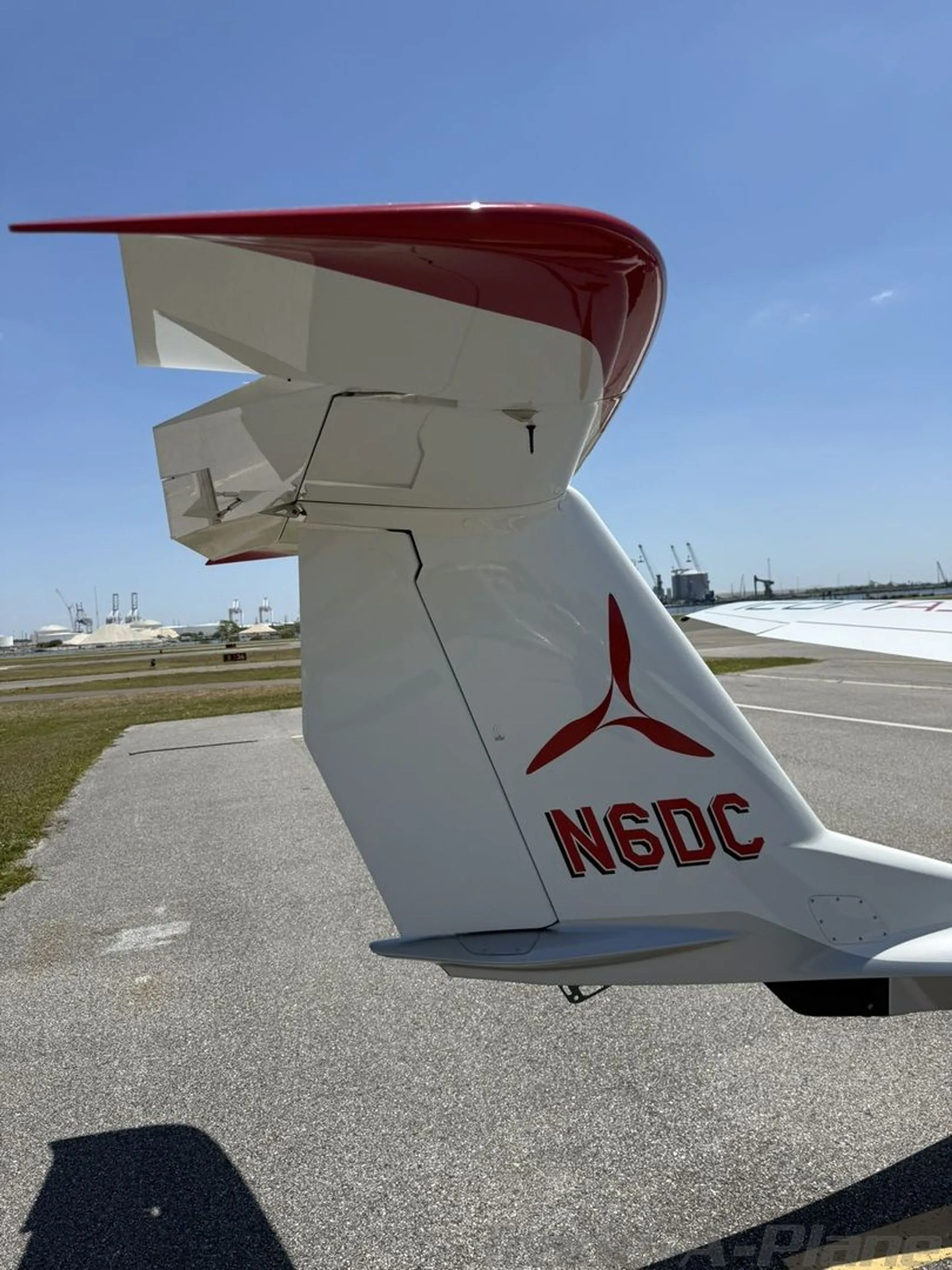 Close-up of the tail section of the ICON A5.