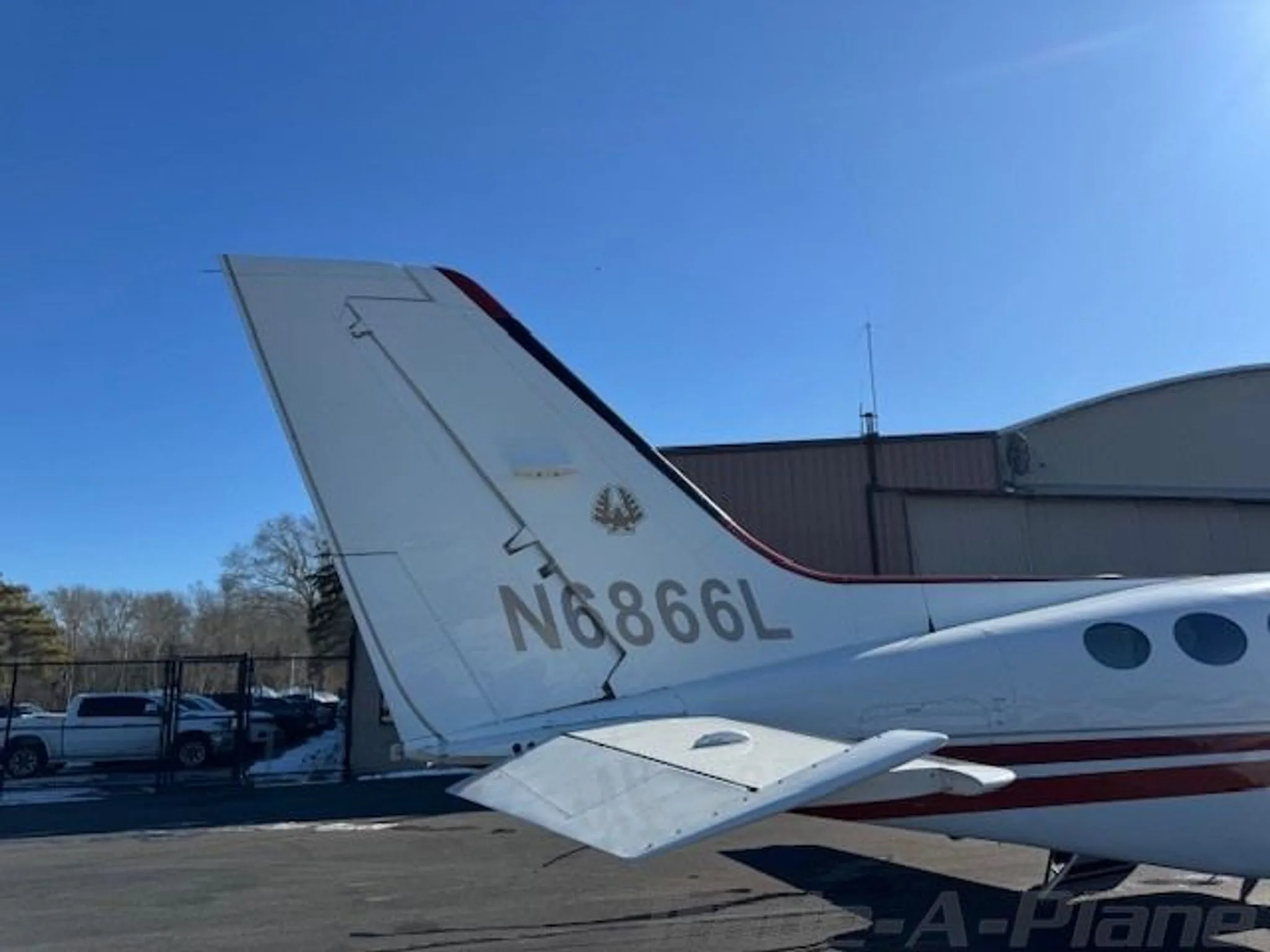 A close-up of the aircraft's tail section.