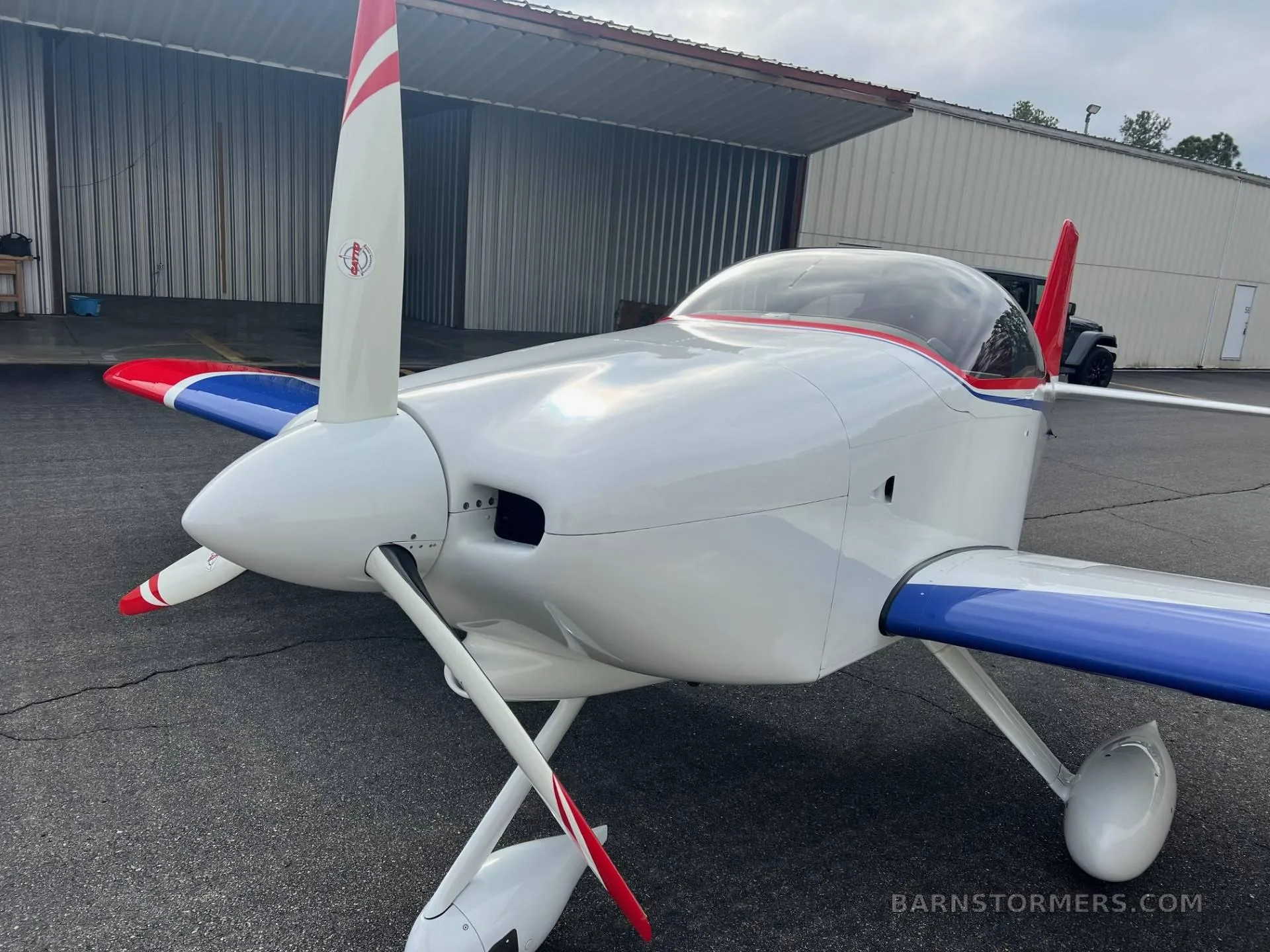 Close-up view of the RV6A's nose and propeller.