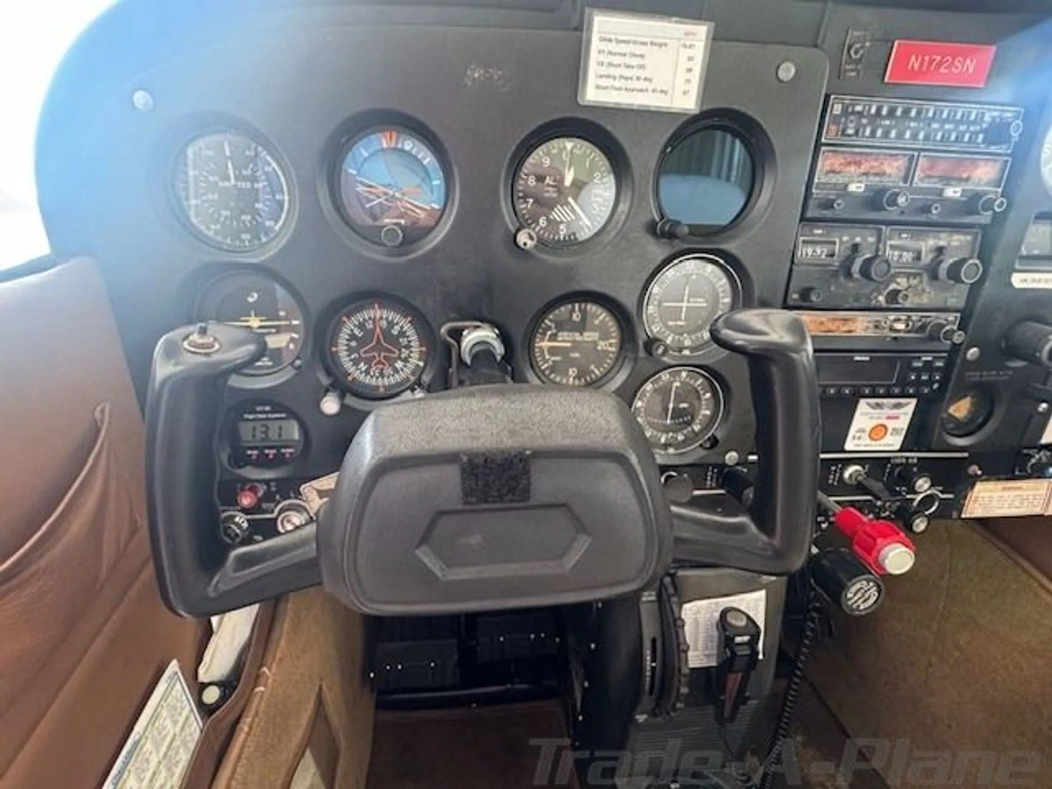 Close-up of the cockpit instruments.