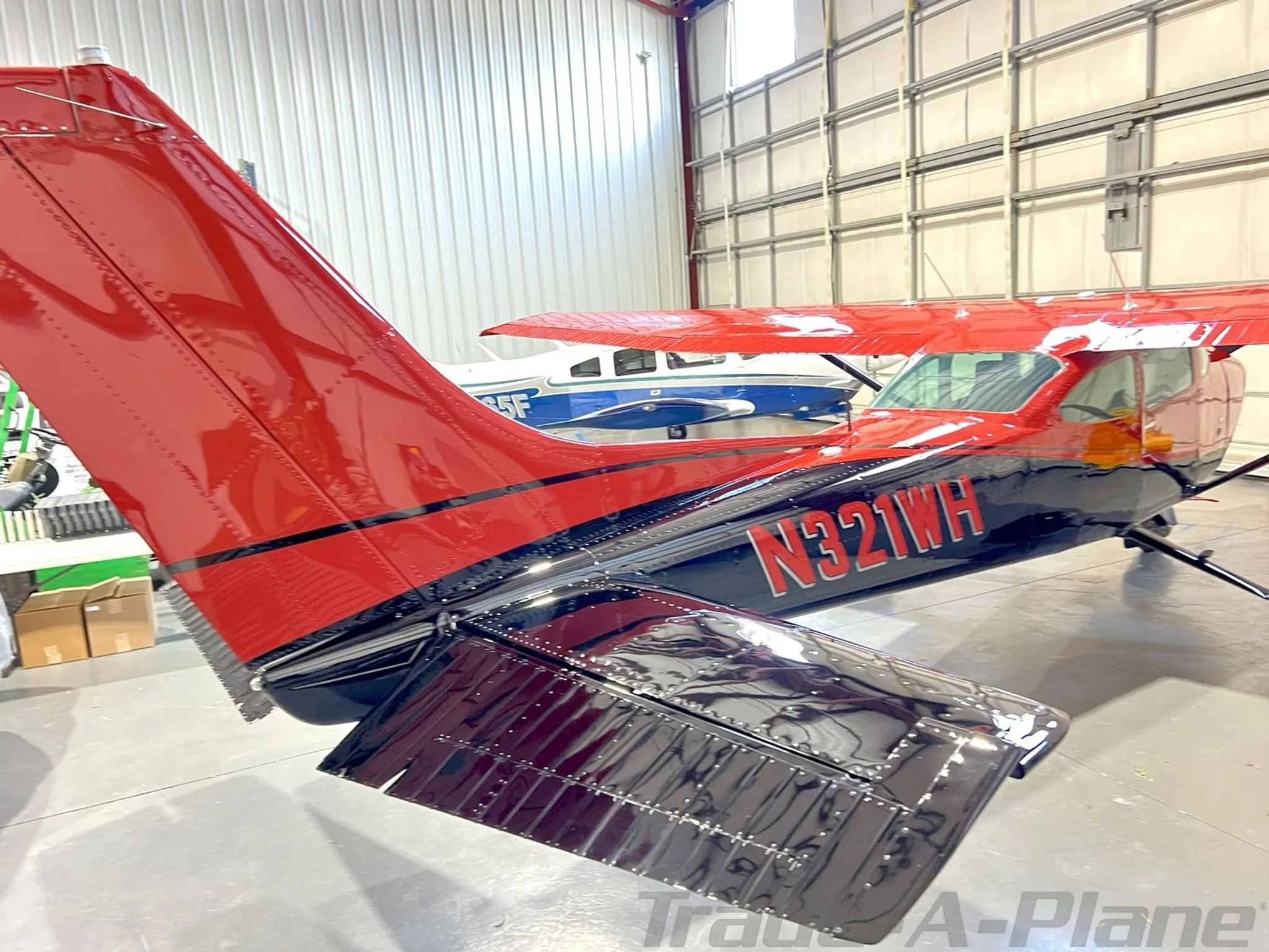 Rear view of the Cessna 182Q Skylane highlighting its tail.