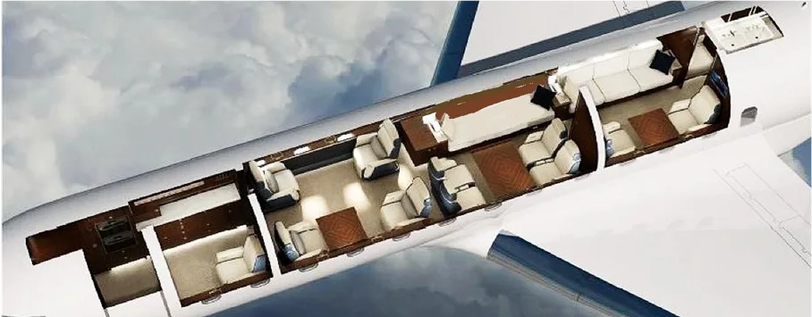 Cutaway diagram of the aircraft interior layout.