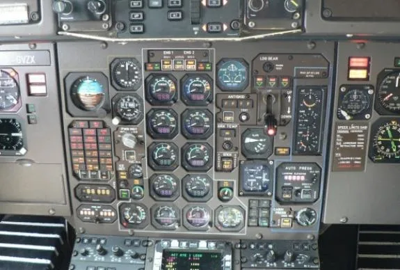 A close-up of an aircraft's instrument panel.